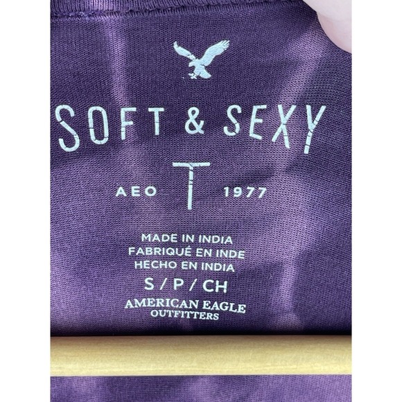 American Eagle Soft & Sexy Ruffle Bell Sleeve Top Purple Tie Dye Womens Sz Small - Picture 2 of 11